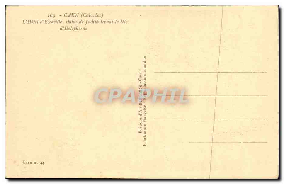 CPA Caen Ancien Hotel d Escoville Statue de Judith tenant la Tete d Holopherne — Verso