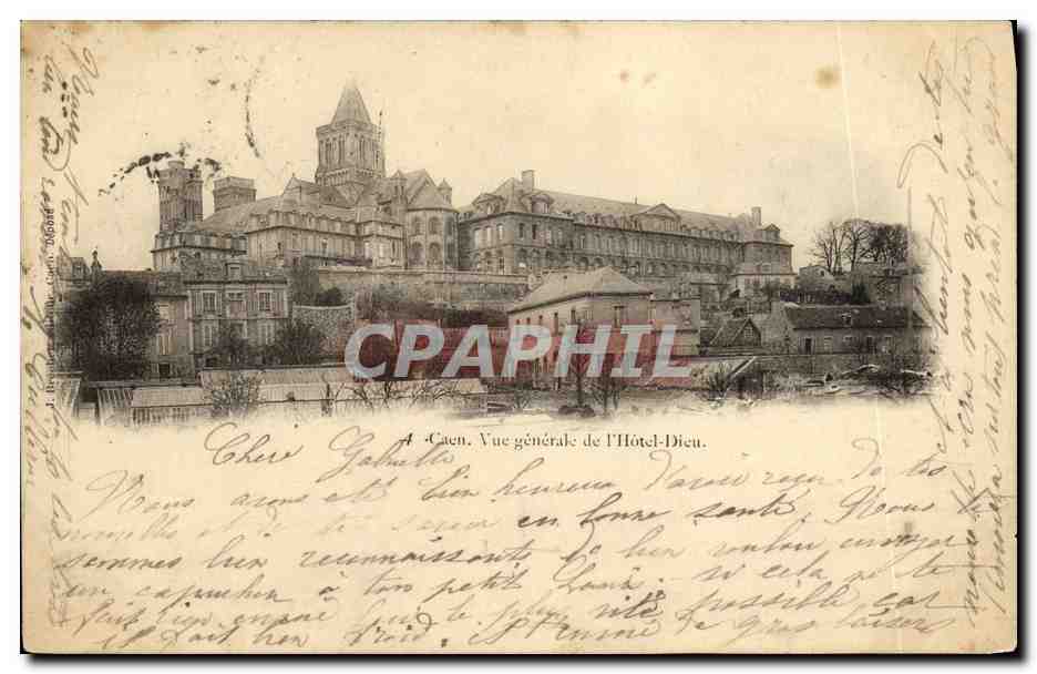 CPA Caen Hotel Dieu Vue Generale et l Eglise