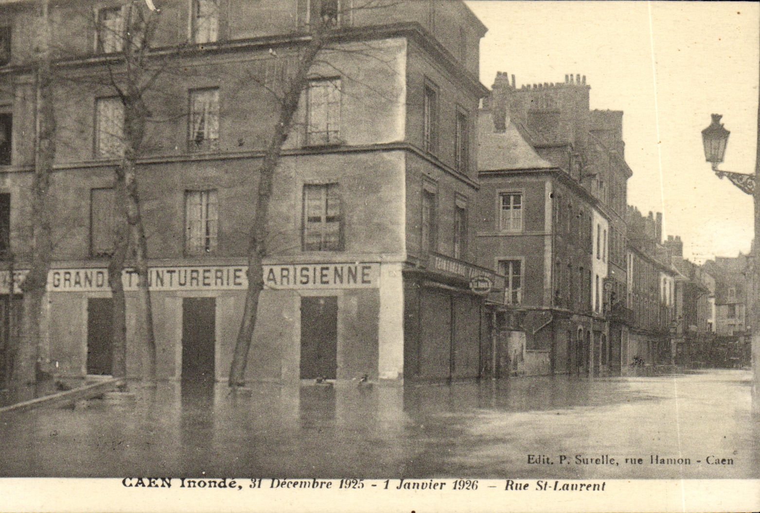 Caen inondé — rue St-Laurent, rue Hamon — Edit. P. Surelle, rue Hamon - Caen