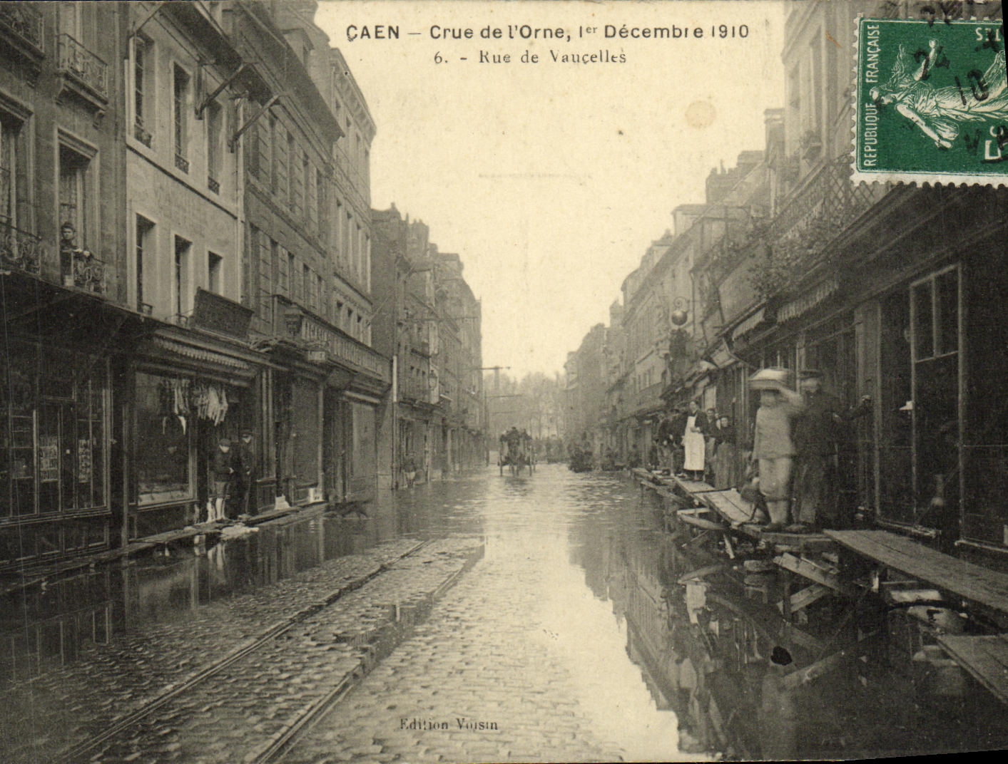 Caen — Crue de l'Orne, 1er Décembre 1910 — Rue de Vaucelle — Édition Voisin