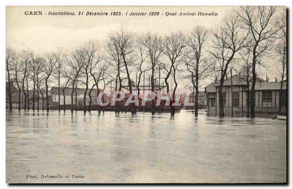 Caen - Inondations, 31 Décembre 1925 - 1 Janvier 1926 - Quai Amiral-Hamelin — Phot. Delassalle et Coron