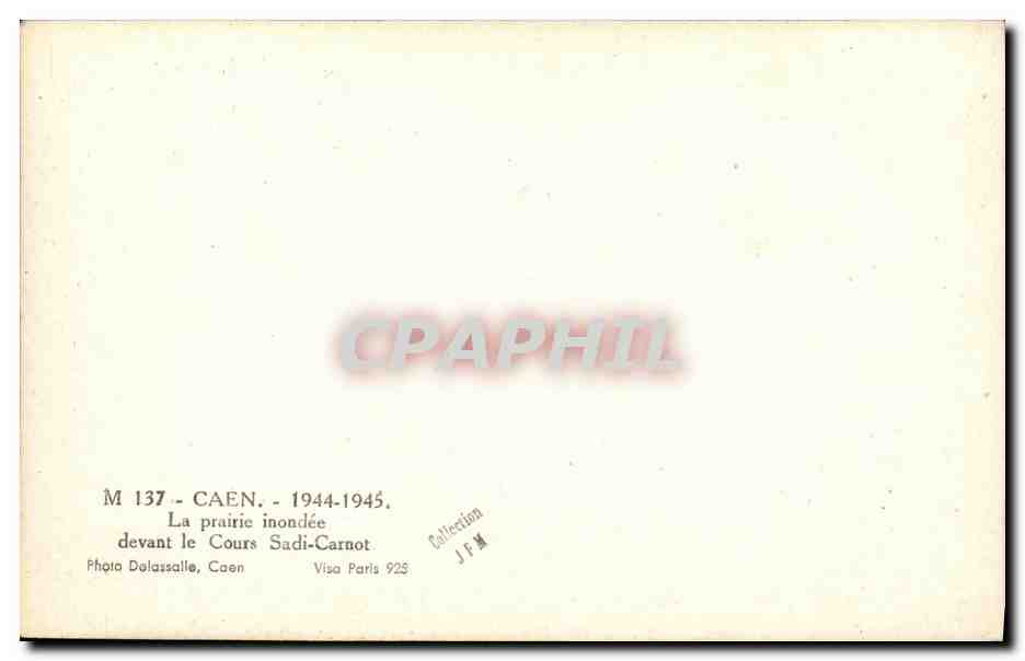 CPSM Caen La prairie inondee devant le cours Sadi Carnot 1944 1945 — Rückseite