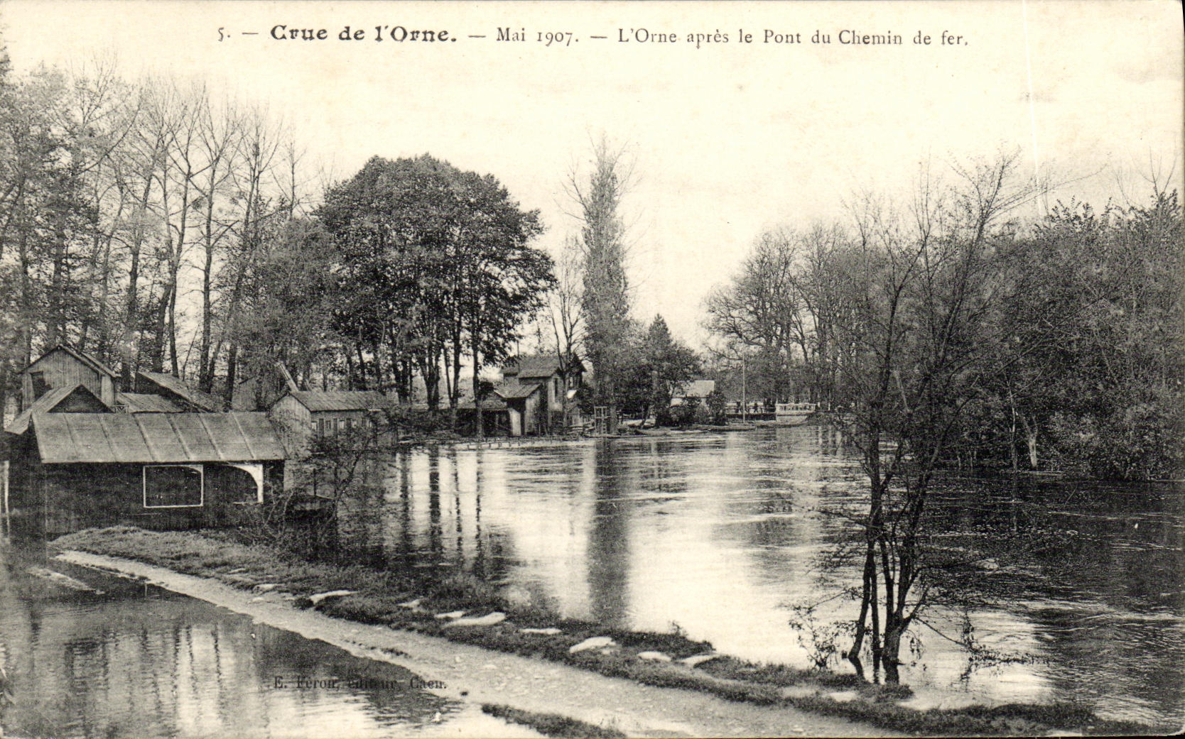 CPA Caen Crue de L Orne apres de Pont du Chemin de Fer mari 1907