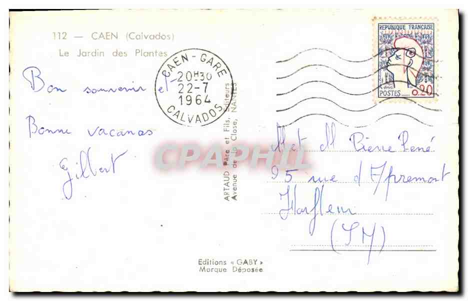 Le Jardin des Plantes — Caen (Calvados) — Éditions GABY, n°112 — Verso