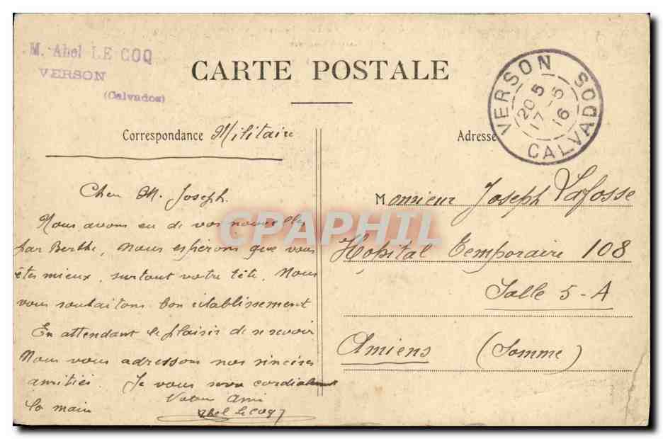 CPA Caen Tour Leroy et le marche couvert — Verso
