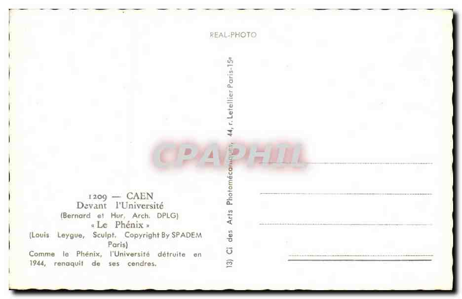 CPSM Caen Devant l universite LePhenix — Verso