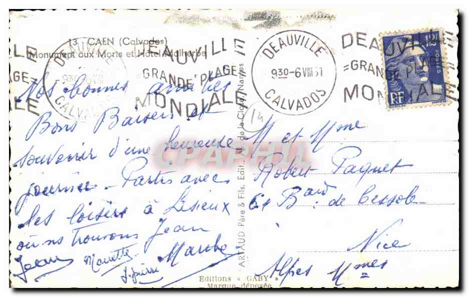 Monument aux Morts et Hôtel Matières — Deauville — Éditions Gaby — Verso