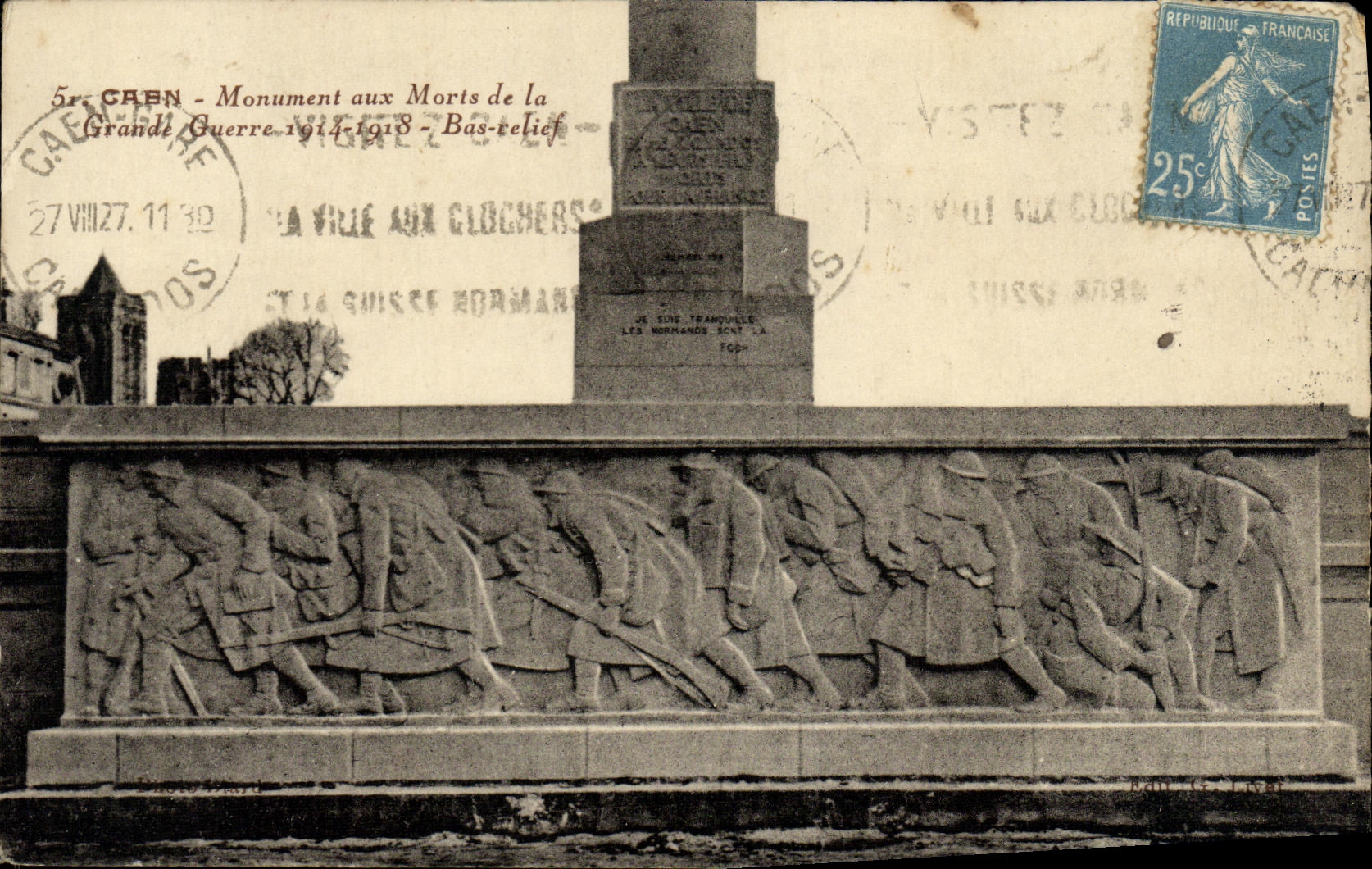 CPA Caen Monuments aux morts de la grande guerre Bas relief Militaria 