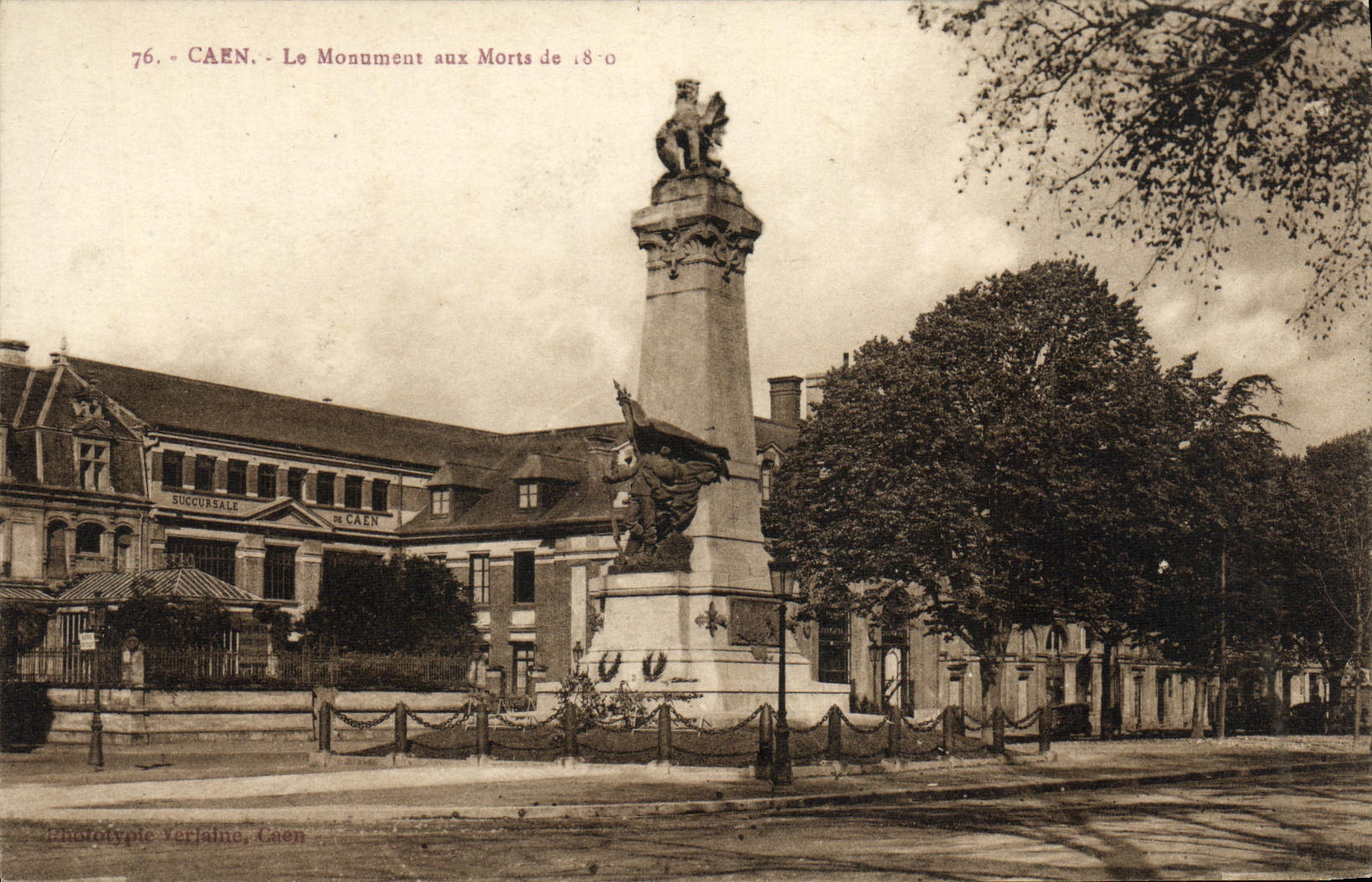 Caen — Le Monument aux Morts de 1870 — Phototypie Verjaine, Caen