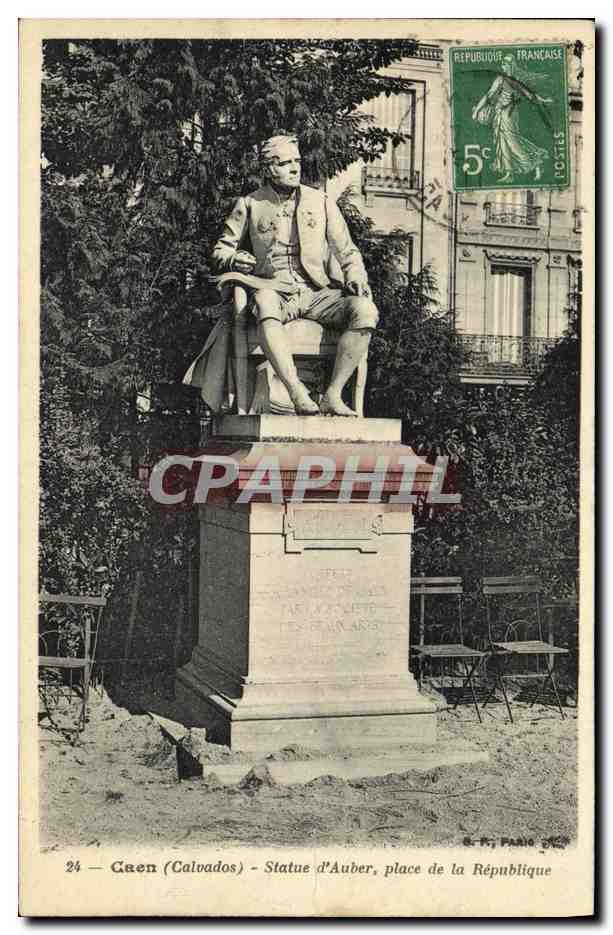 CPA Caen Statue d Auber Place de la Republique