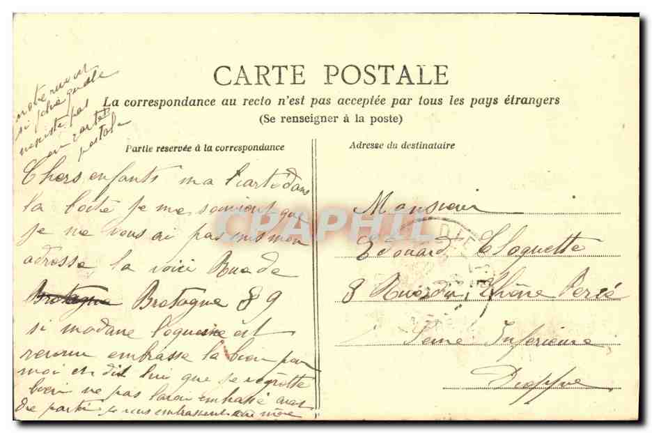 CPA Caen Le Palais de Justice et Place Saint Sauveur — Verso