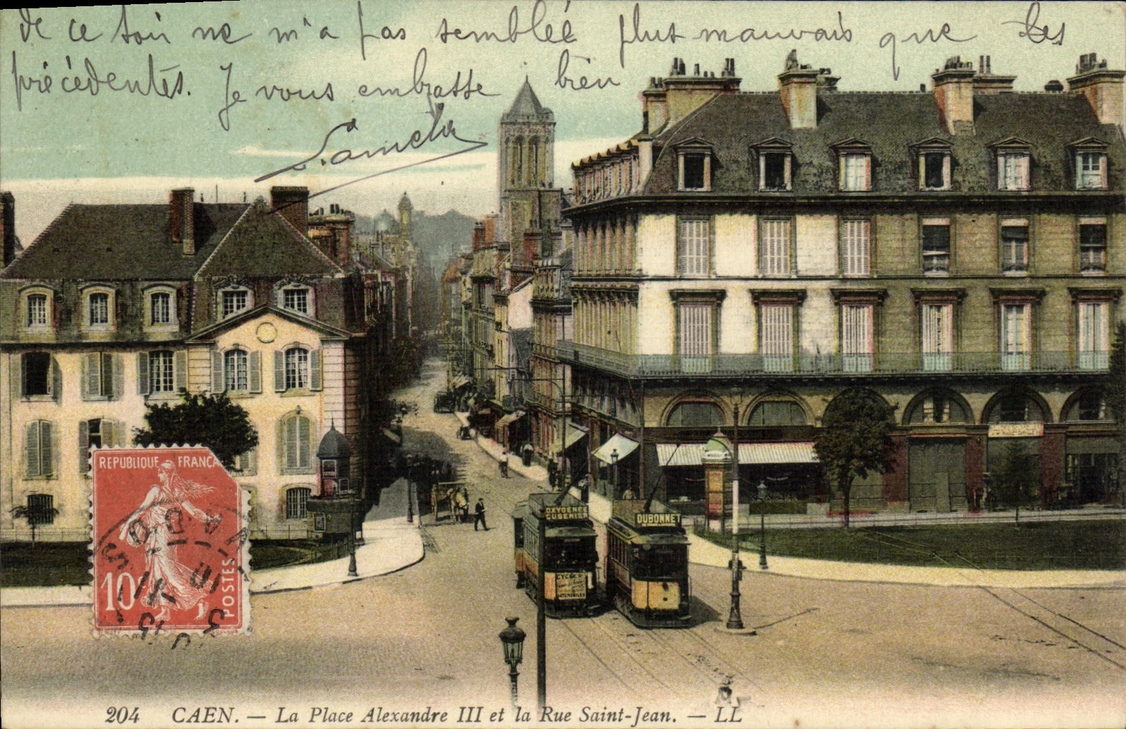 CPA Caen La Place Alexandre III et la Rue Saint Jean Tramway