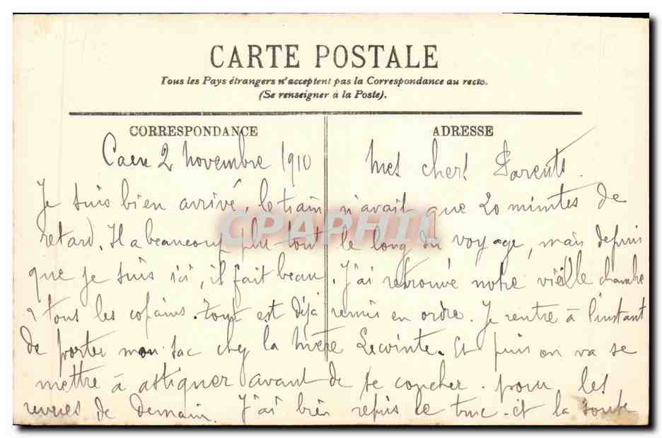 CPA Caen La Place Alexandre III et la Rue Saint Jean Tramway — Verso