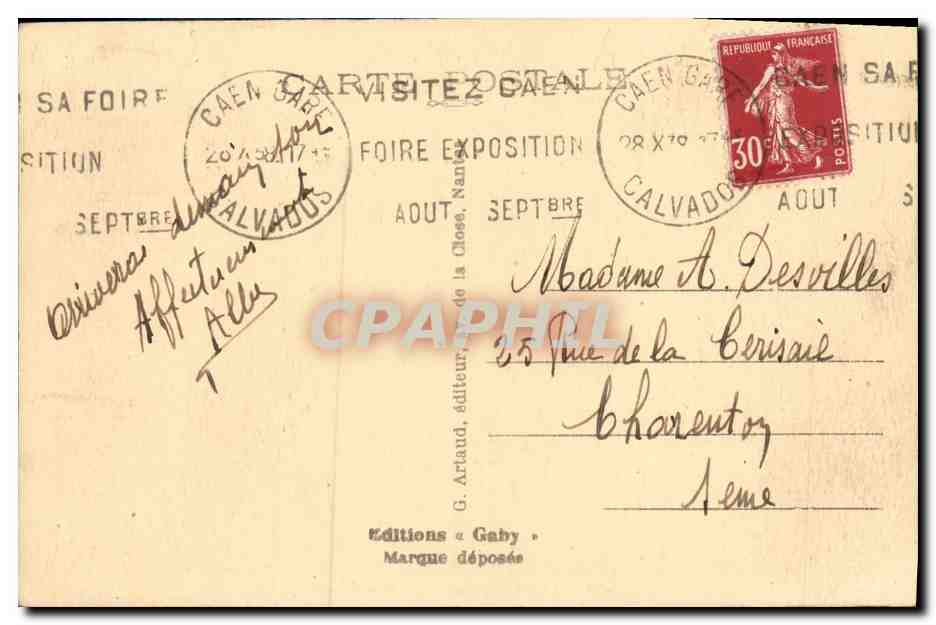 CPA Caen Place Foch Beausejour  — Verso