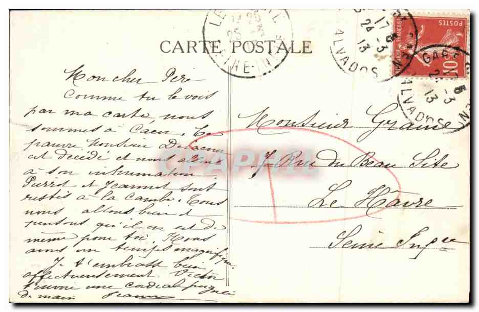 CAEN — Place St-Pierre — Éditeur J. BESSENE — n° 27 — Verso