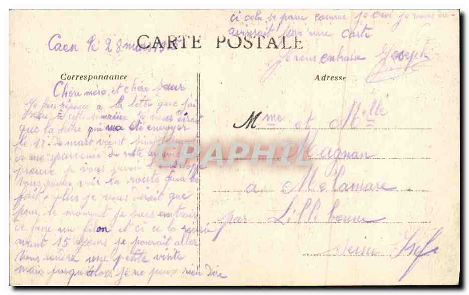 CPA Caen La Place Alexandre III Rue Saint Jean Tramway — Verso