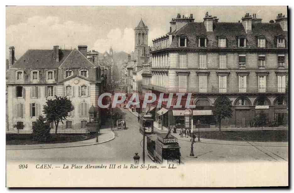 CPA Caen Place Alexandre III et la Rue St Jean Tramway