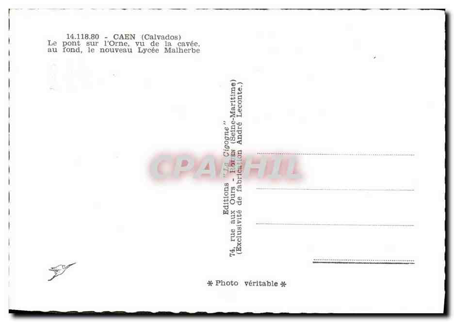 CPSM Caen Le Pont sur L Orne Vu de la Cavee Au fond Le nouveay lycee Malherbe  — Verso