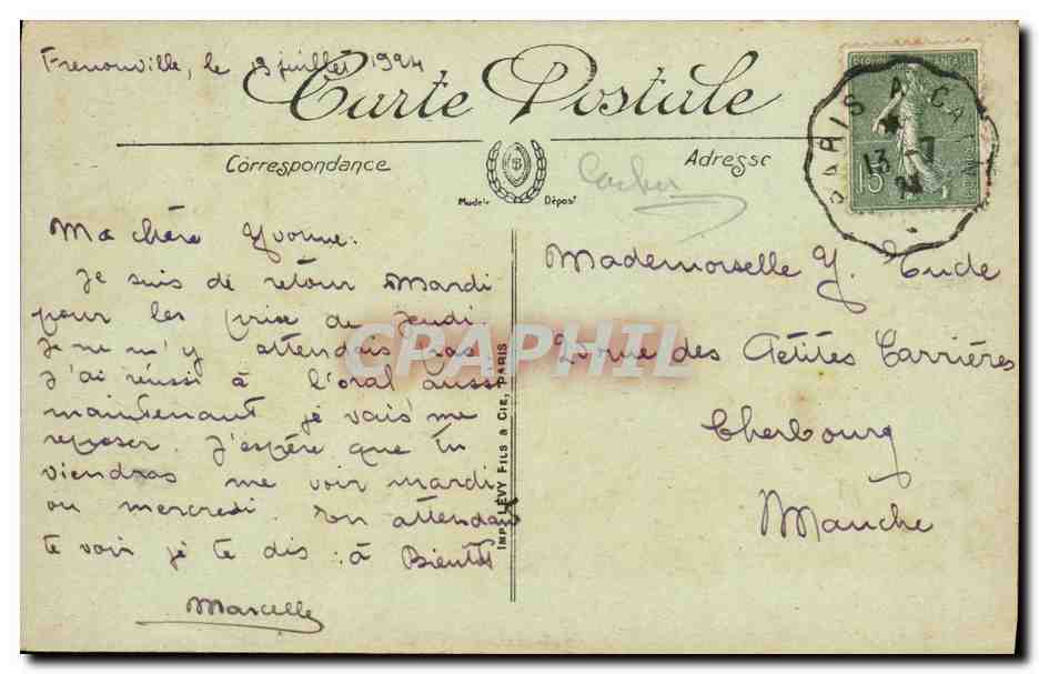 CPA Caen Le Pont L Anneau Bateau — Verso