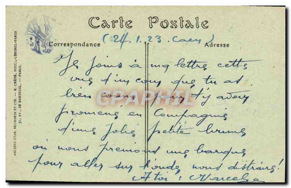 CPA Caen Les Bords De L Orne Le pont de l ecole — Verso