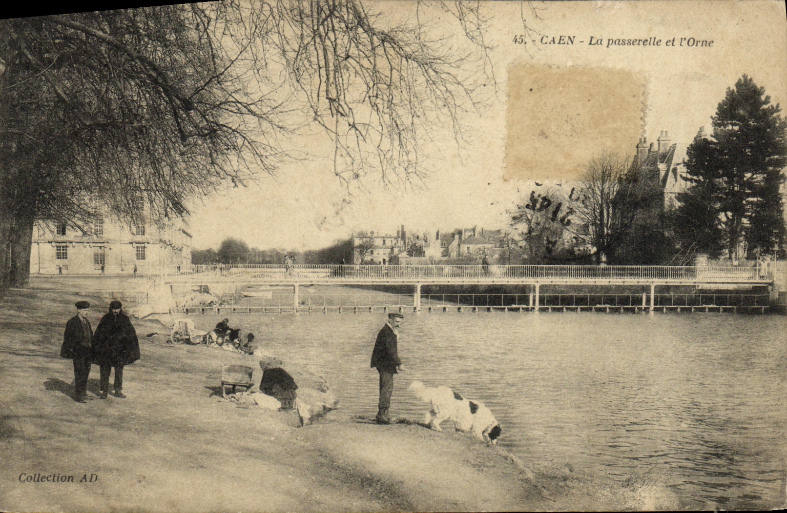 CPA Caen La Passerelle sur L Orne Chien 