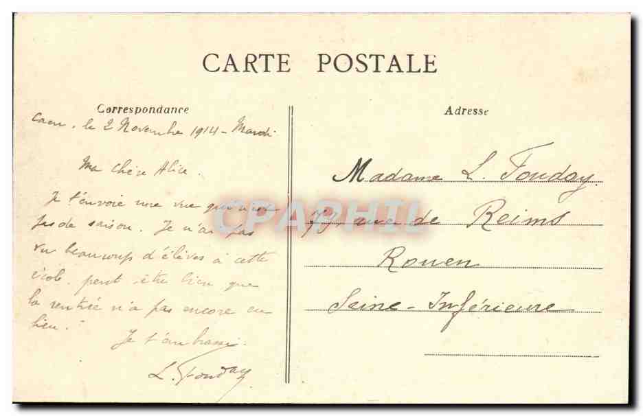 CAEN — Le Pont de l'École de Natation — A D n°138 — Verso
