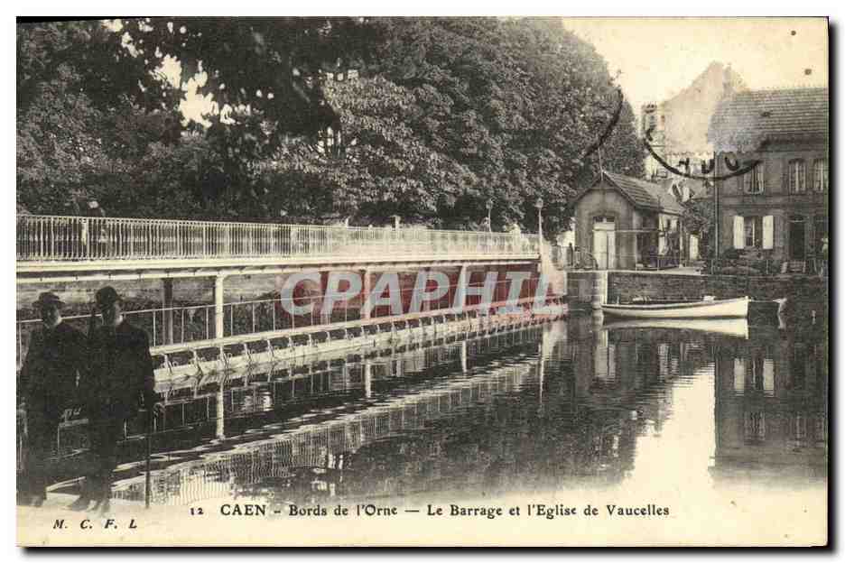 CPA Caen Bords de L Orne Le Barrage et l Eglise de Vaucelles