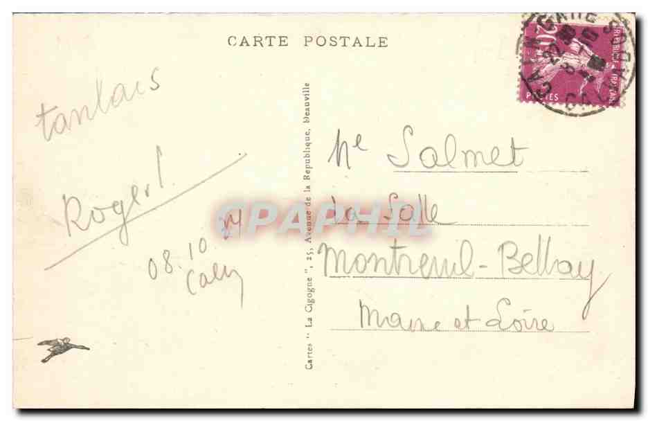 CAEN - Le Bassin — vue du port avec grue et bateau — Cartes 'La Cigogne', n°129 — Verso