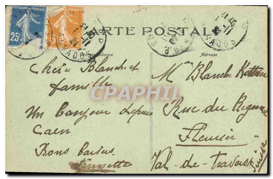 CPA Caen Le Canal Sortie du Port Bateau — Verso