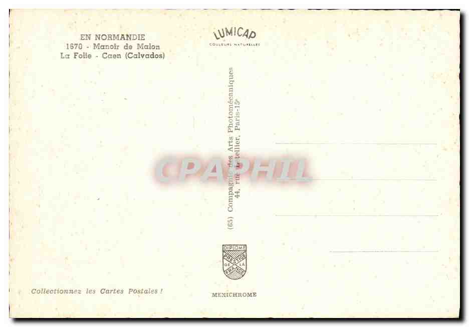 CPM Manoir de Malon La Folie Caen — Reverso