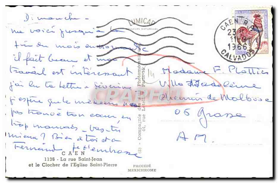 CPM Caen La rue Saint Jean et le Clocher de l Eglise Saint Pierre — Verso