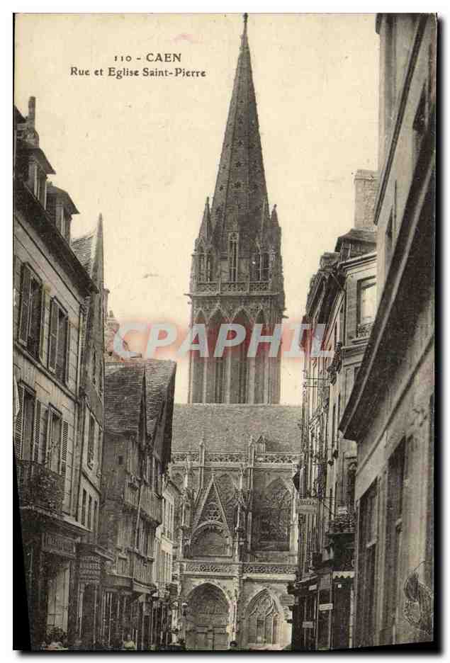 CPA Caen Rue et Eglise Saint Pierre