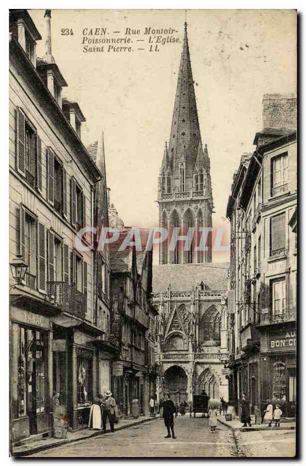 CPA Caen Rue Montoir Poissonnerie L Eglise Saint Pierre Enfants