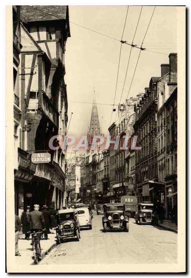 CPA Caen La rue Saint Jean Au Carillon Automobile