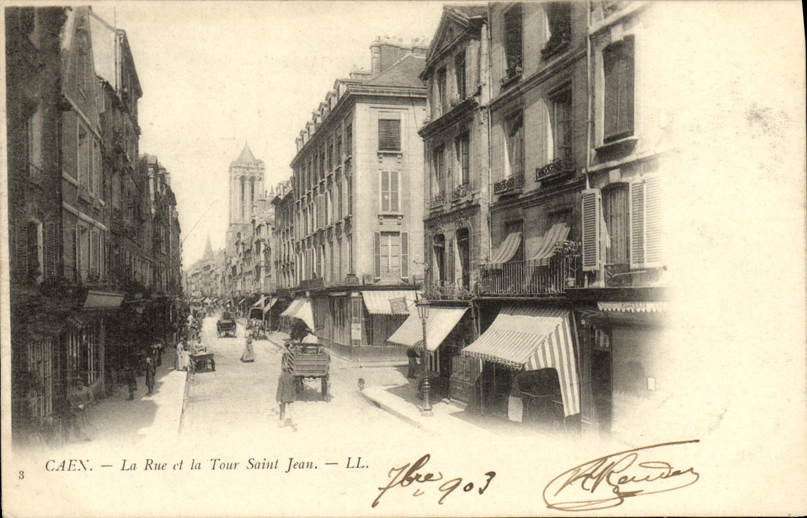 CPA Caen La Rue et la Tour Saint Jean
