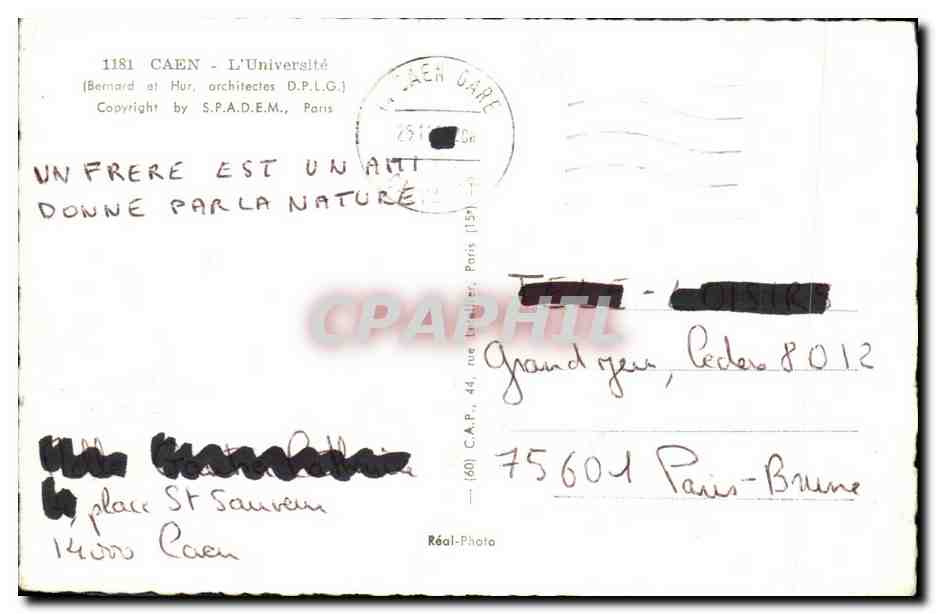 CPSM Caen L Universite — Verso
