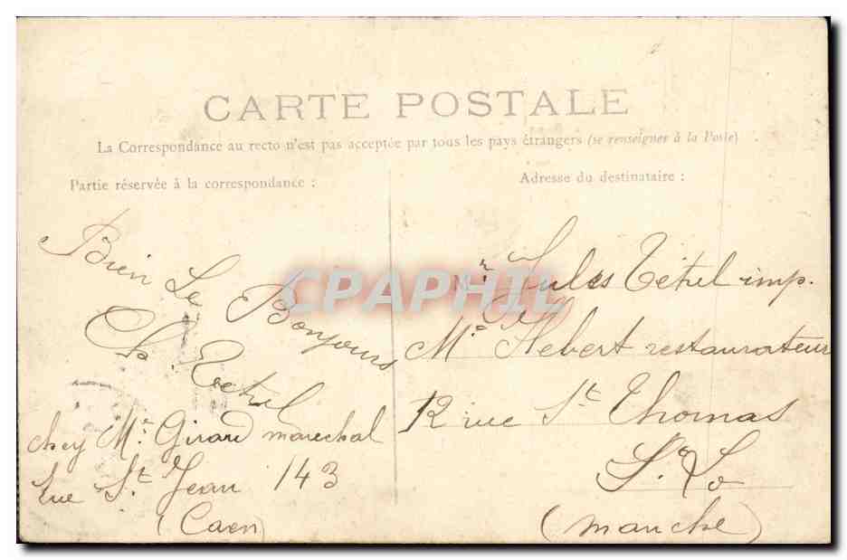 CPA Caen Maison de Bois Rue Saint Jean bonne animation Marchand de legumes — Rückseite