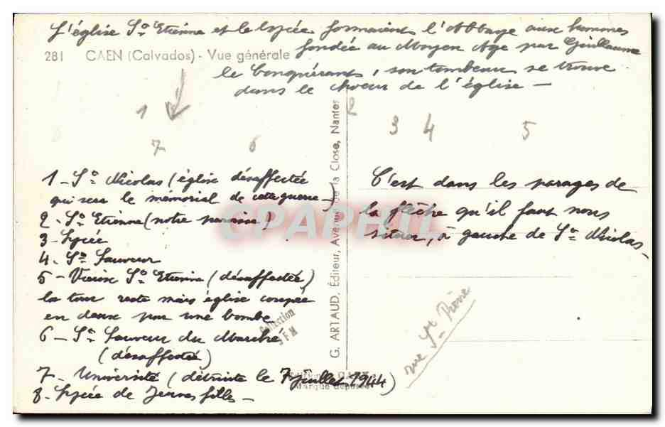 Caen (Calvados) — Vue générale — G. Artaud, Éditeur — Rückseite