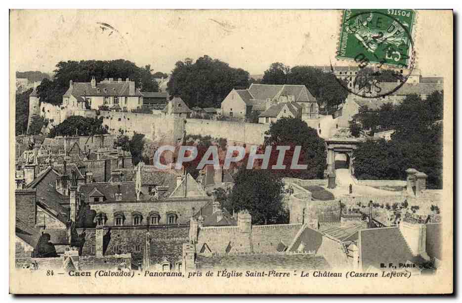 CPA Caen Panorama Pris de L Eglise Saint Pierre Le Chateau Caserne Lefevre