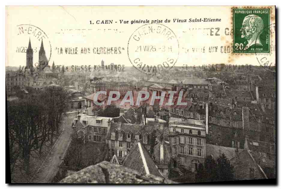 Caen - Vue générale prise du Vieux Saint-Etienne — éditeur MABON-DOCQUET, n°1