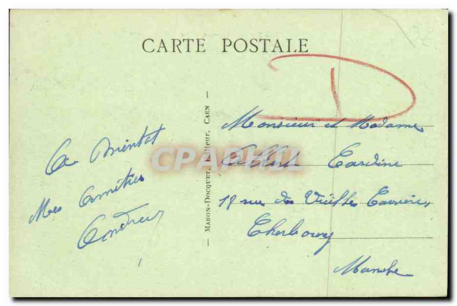 Caen - Vue générale prise du Vieux Saint-Etienne — éditeur MABON-DOCQUET, n°1 — Verso
