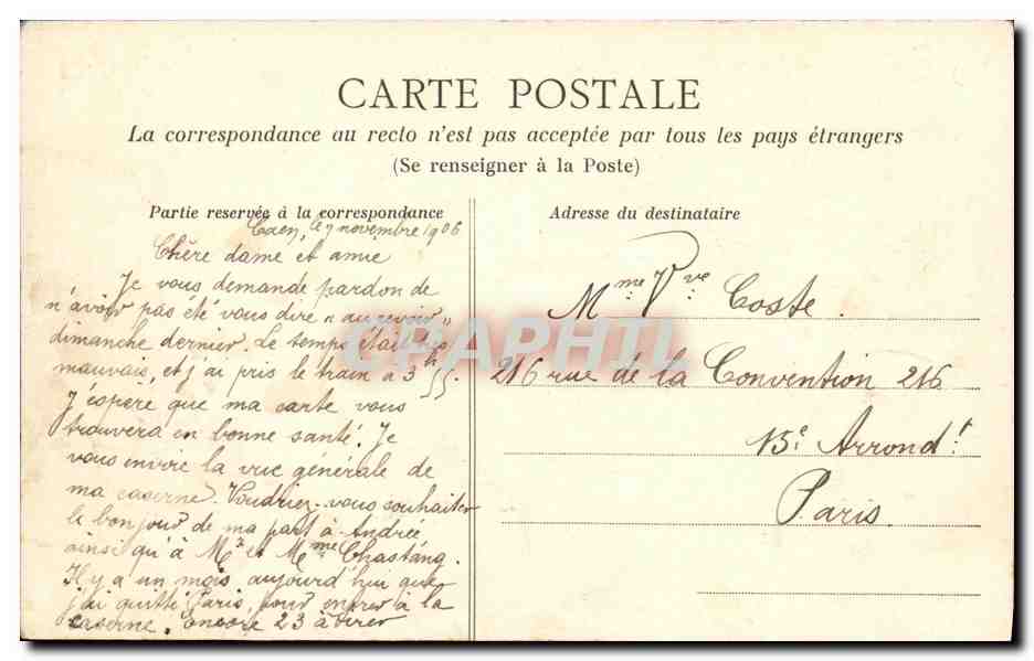 CPA Caen Vue Generale du Chateau prise de St Pierre — Verso