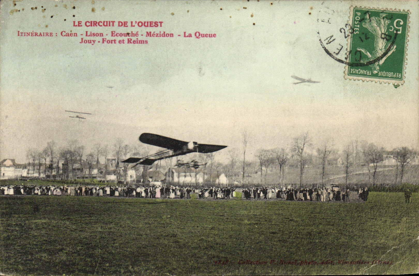 CPA Caen Circuit de l Ouest Caen Lison Ecouche Mexidon La Queue Jouy Fort et Reims Avion Aviation