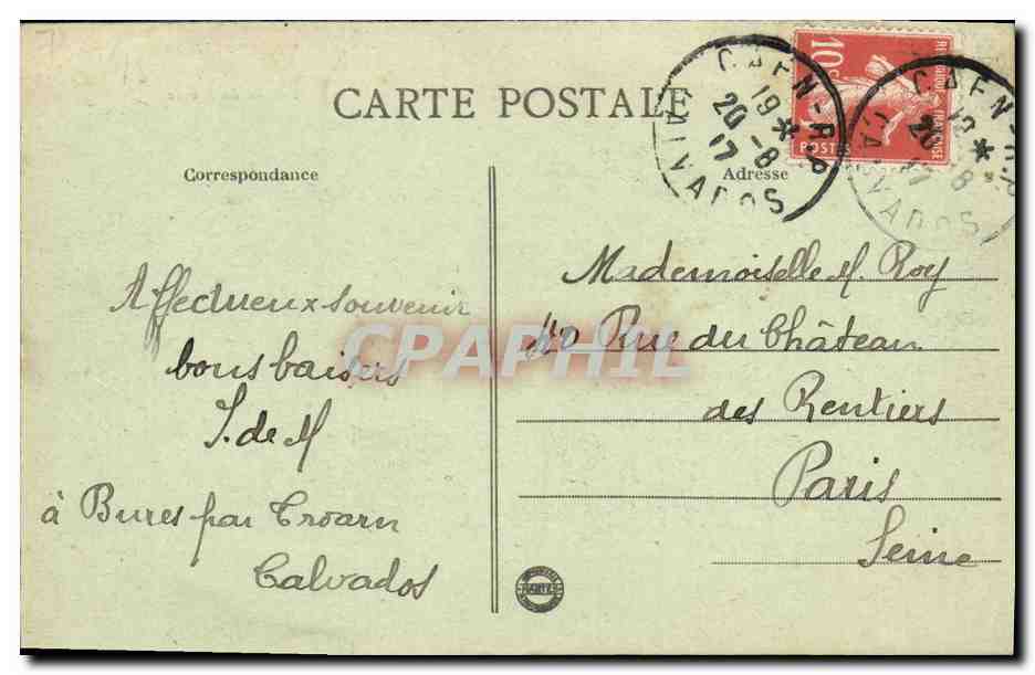 CPA Caen Les Cours Caffarelli et Montalivet Bateau du Havre — Verso
