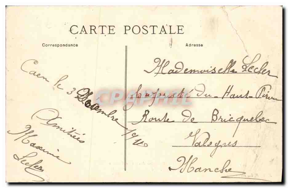 CPA Caen Le Boulevard St Pierre Fontaine des Trois Graces et Ancien Hotel de Than — Verso