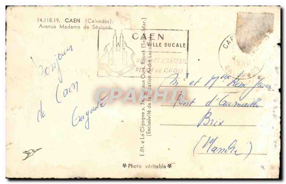 CPM Caen Avenue Madame de Sevigne — Verso