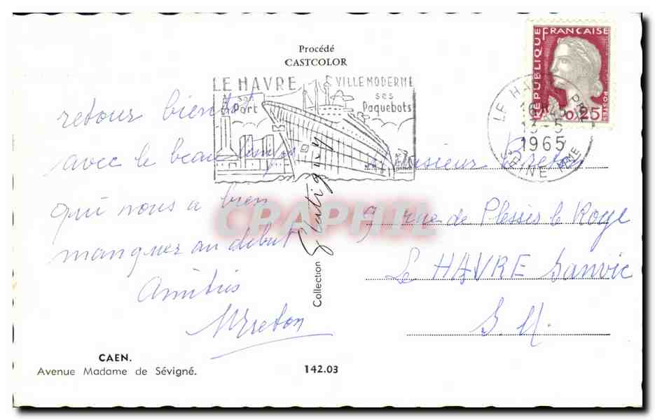 CPM Caen Avenue Madame de Sevigne — Verso