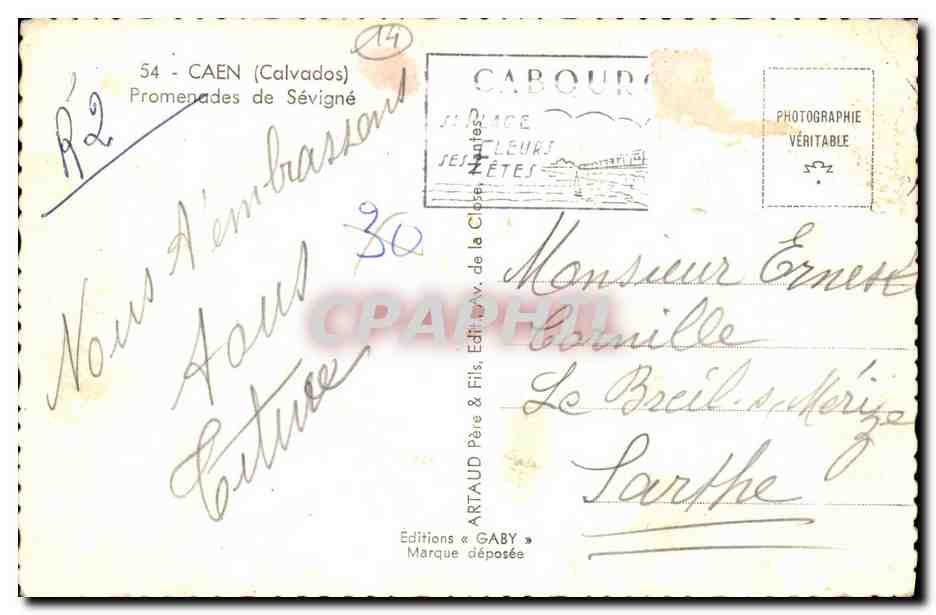 CPM Caen Promenade de Madame de Sevigne — Verso