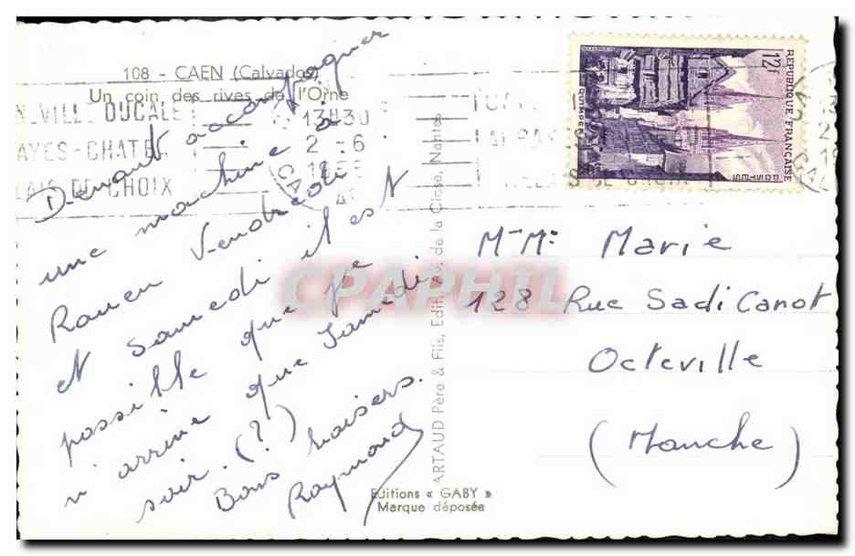 CPM Caen Un coin des rives de l Orne — Verso