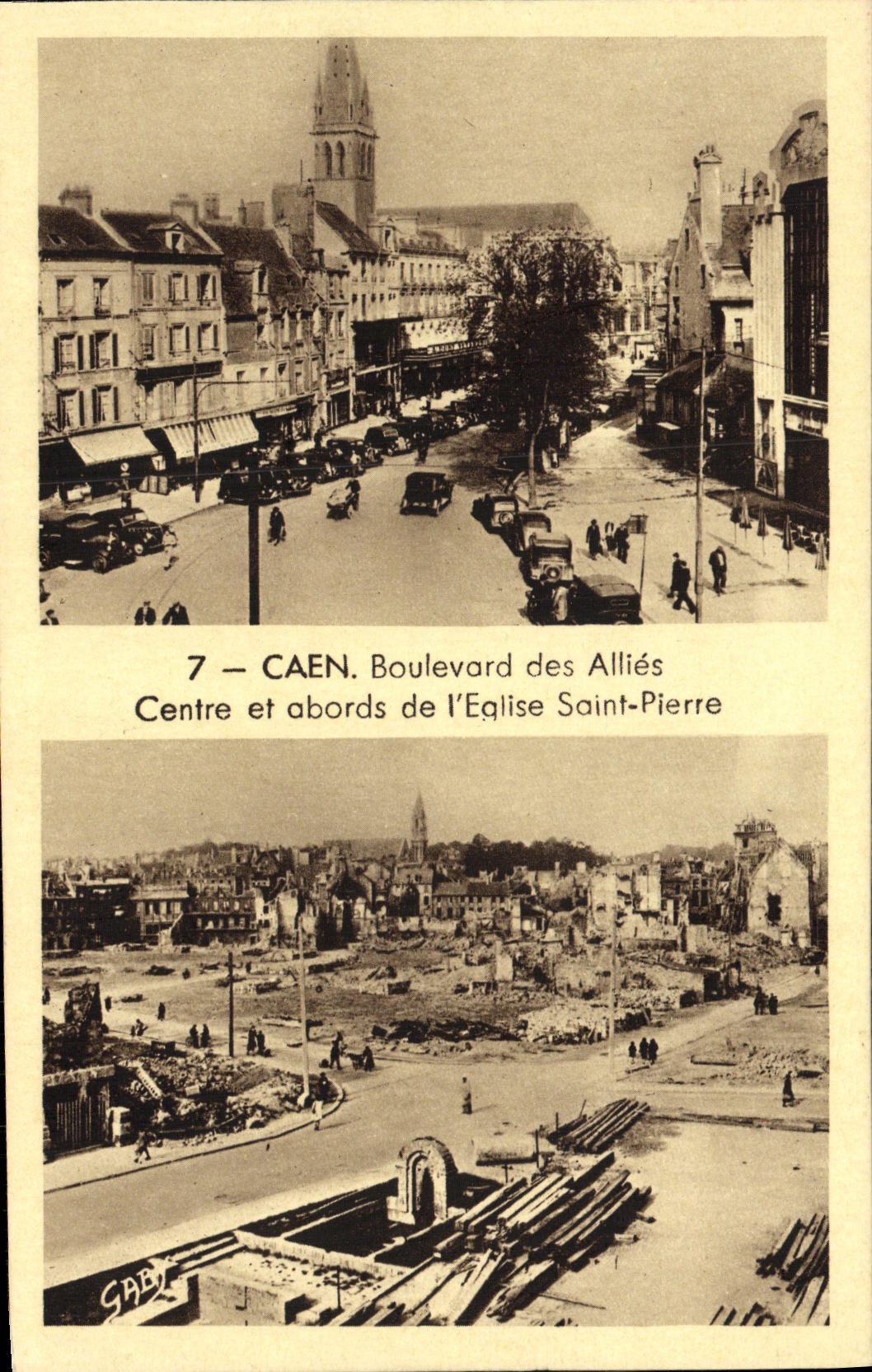 CPA Caen Boulevard des Allies Centre et aborads de l Eglise Saint Pierre Militaria 